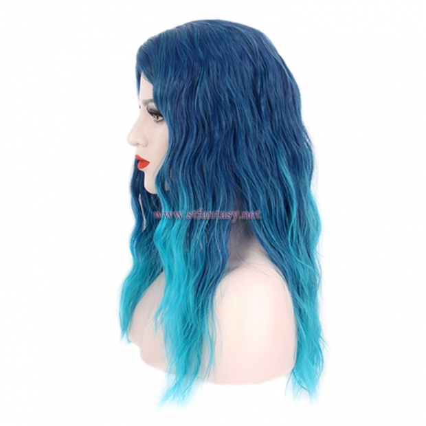 Ombre Long Curly Wig-Wholesale Ombre Blue Synthetic Hair Cosplay Wig For Women