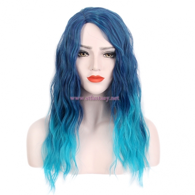Ombre Long Curly Wig-Wholesale Ombre Blue Synthetic Hair Cosplay Wig For Women
