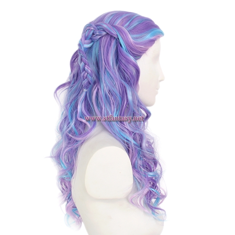 Colorful Long Curly Wig-Purple Mixed Blue Color Heat High Temperature Synthetic Hair Wig For Party