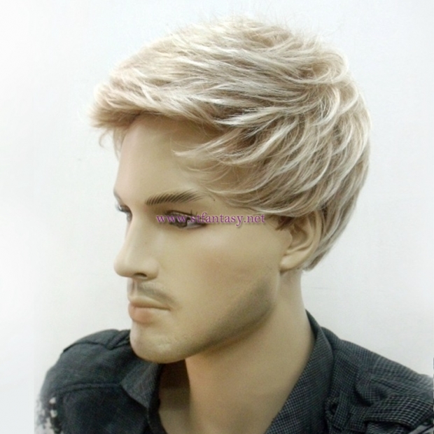 Wholesale Mens Wig- Short Golden Curly Wavy Hairpieces for Men