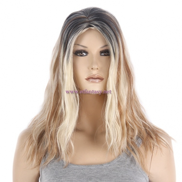 Ombre Color Wig- Wholesale Blonde Mixing Color 20" Middle Part Hair Style Women Wig