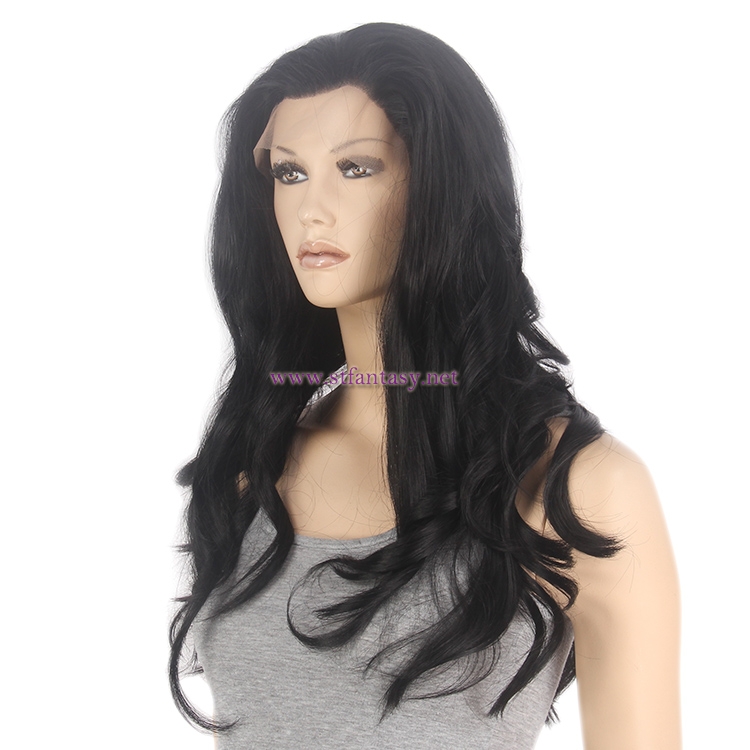 Synthetic Lace Front Wig-Wholesale Good Quality 26" Black Curly Lace Wig Supplier