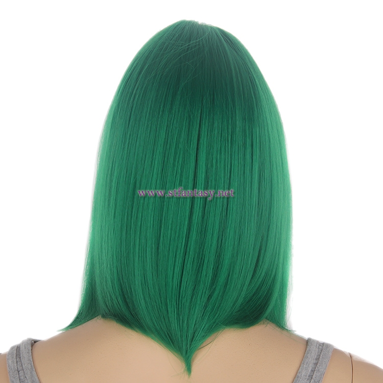 Party Wig Supplier-Wholesale 14" Short Bob Wig  Green Wig with Bangs