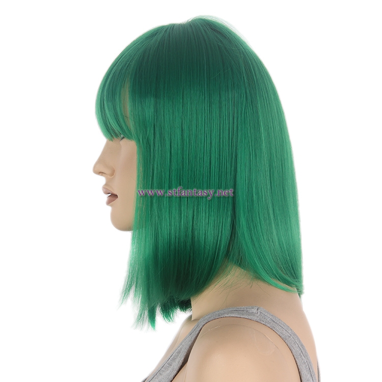Party Wig Supplier-Wholesale 14" Short Bob Wig  Green Wig with Bangs