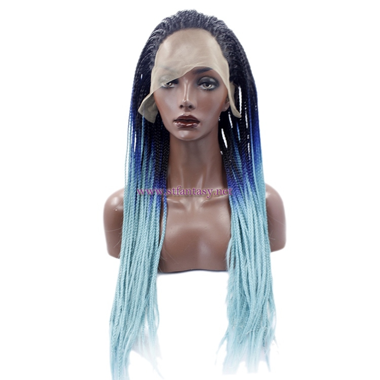 Braided Lace Front Wigs- 2018 New Synthetic Ombre Blue Wig for Black Women