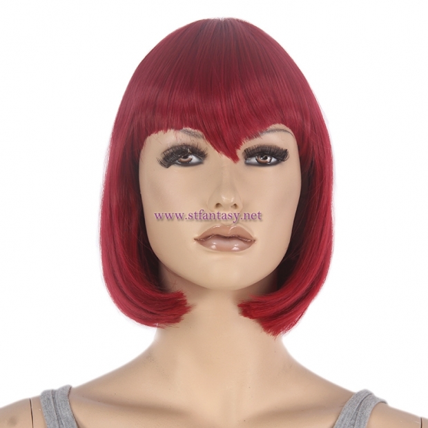 Mannequin Wig Manufacturer - Wholesale 8 inch Red Bob Wig with Fringes