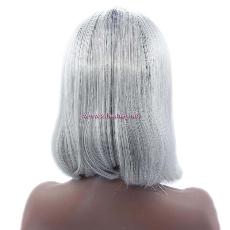 China Wig Supplier- Black Ombre Gray Straight Synthe Lace Front