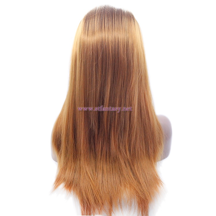 China  Wig Supplier-Ombre Brown Straight Synthetic Lace Front Wig