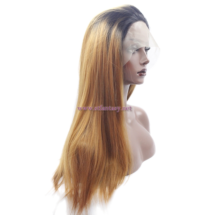 China  Wig Supplier-Ombre Brown Straight Synthetic Lace Front Wig