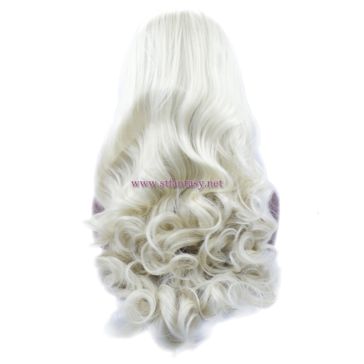 China Wig Supplier- 27 inch Long Curly Light Yellow Synthetic Lace Front Wig