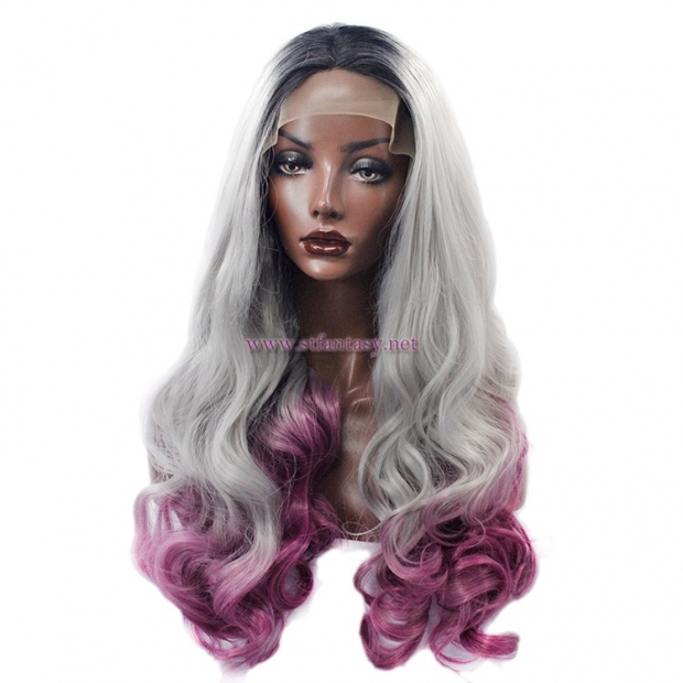 Two Tone Color  Wig- Long Curly Synthetic Lace Front Wig for Women