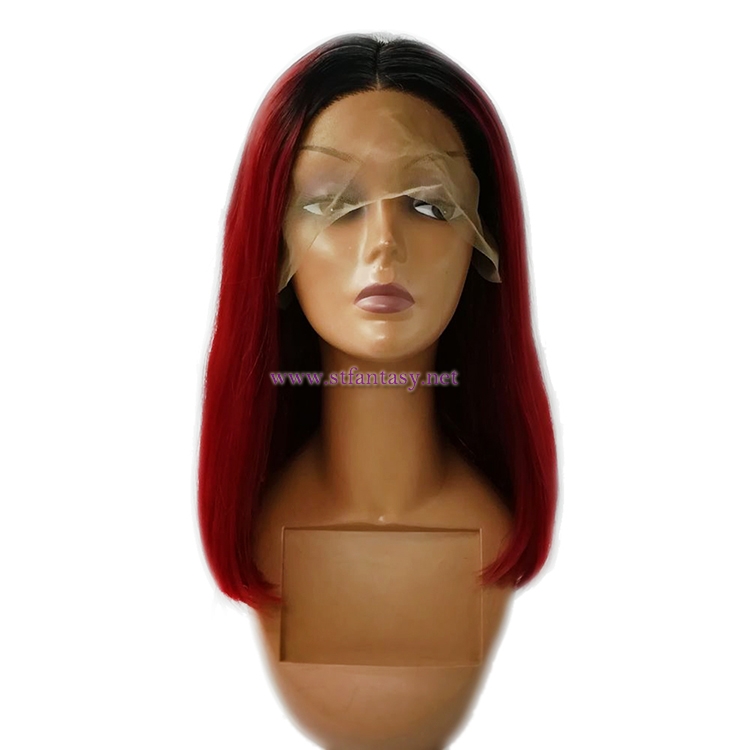 Burgundy Red Bob Wig- 16" Straight Synthetic Lace Front Wig for Women