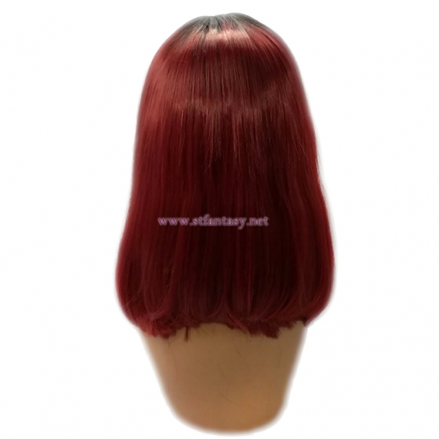 Burgundy Red Bob Wig- 16" Straight Synthetic Lace Front Wig for Women