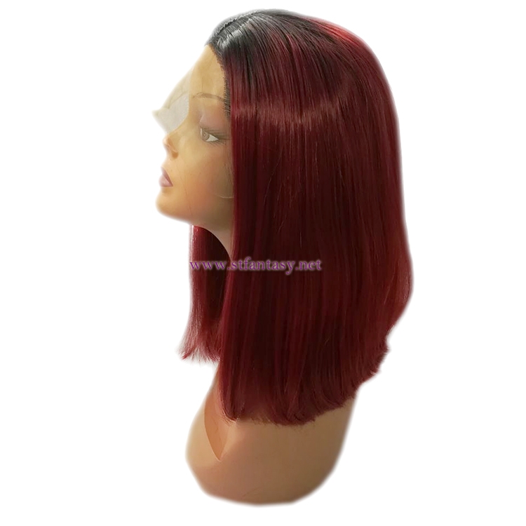 Burgundy Red Bob Wig- 16" Straight Synthetic Lace Front Wig for Women
