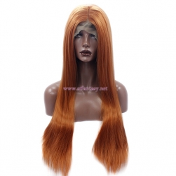 Guangzhou Wig Vendor- 28 inch Brown Straight Synthetic Lace Front Wig