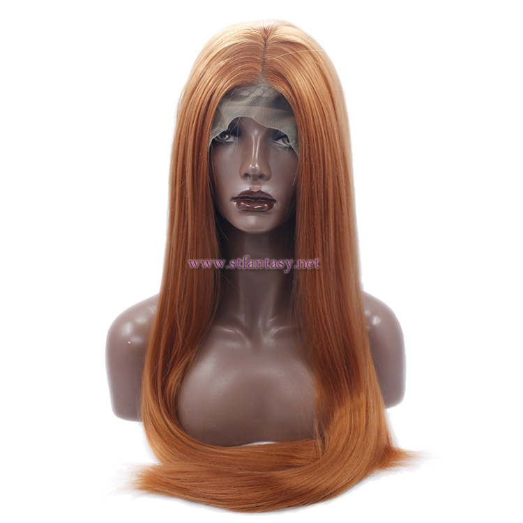 Guangzhou Wig Vendor- 28 inch Brown Straight Synthetic Lace Front Wig