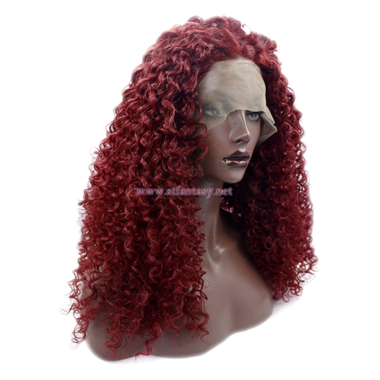 Burgundy Lace Front Wig- Wholesale Kinky Curly Synthetic Wig for Women