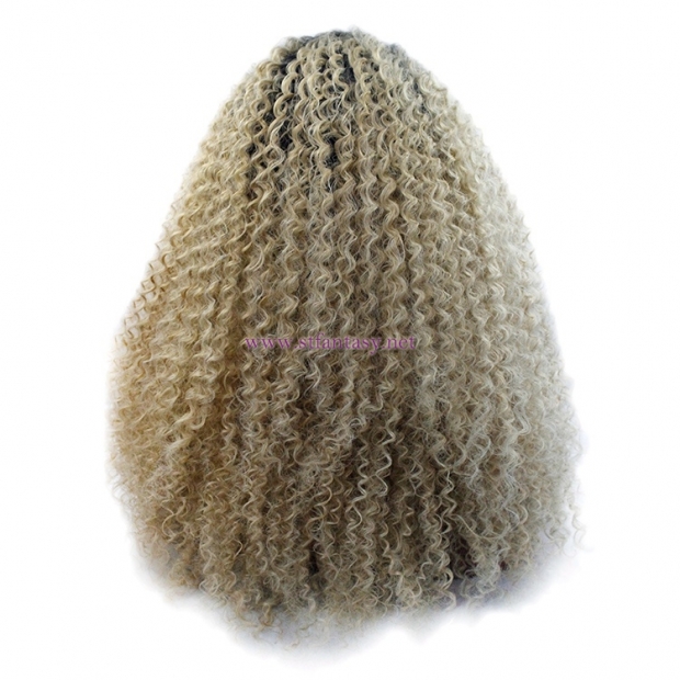 Short Afro Wig-Wholesale  Light  Yellow Curly Synthetic Lace Front Wig