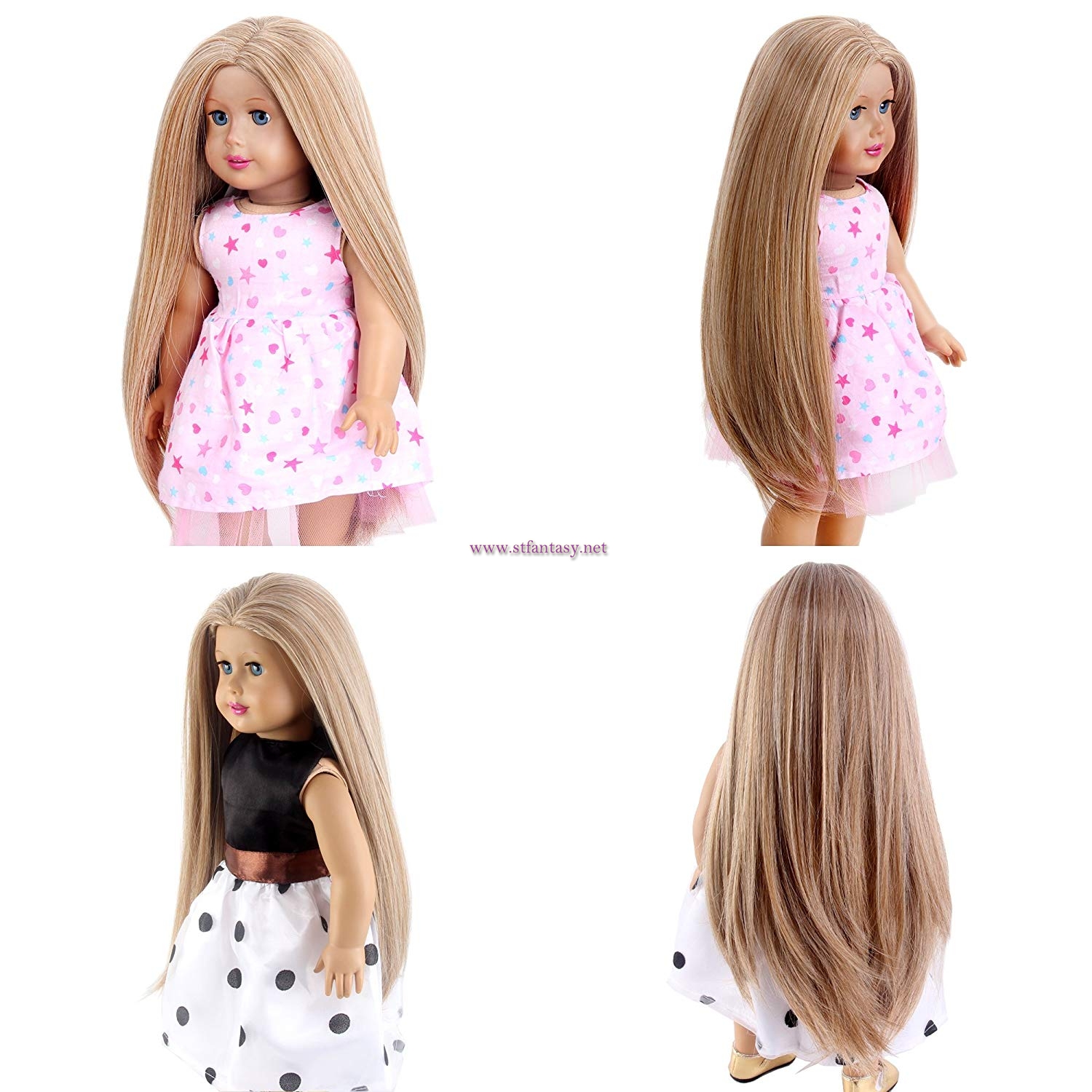 STfantasy Doll Wig for 18" American Girl Doll AG OG Journey Girls Gotz My Life Ombre Blonde Straight Synthetic Hair Girls Gift