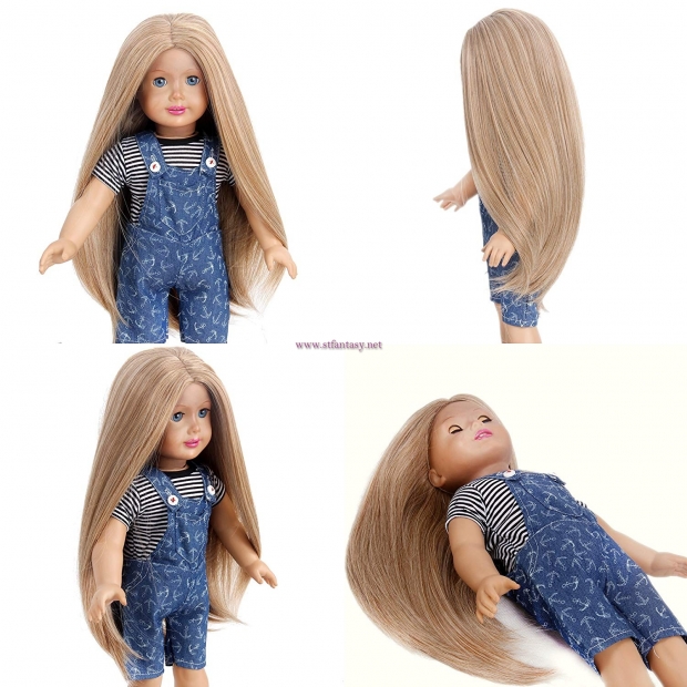 STfantasy Doll Wig for 18" American Girl Doll AG OG Journey Girls Gotz My Life Ombre Blonde Straight Synthetic Hair Girls Gift