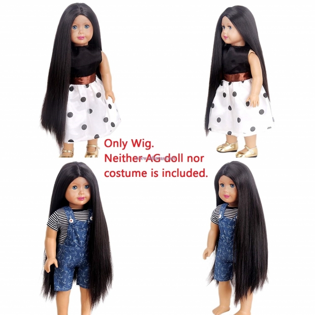 STfantasy Doll Wig for 18" American Girl AG OG Doll Journey Girls Gotz My Life Black Brown Long Straight Synthetic Hair Girls Gift