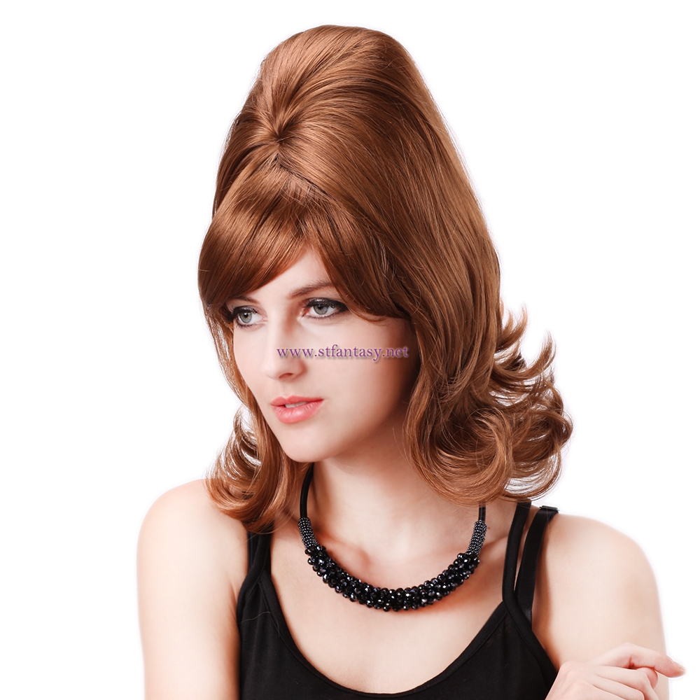 STfantasy Beehive Wig for Women 50s 60s Cosplay Costume Halloween Party Reddish Brown Medium Long Wavy Synthetic Hair