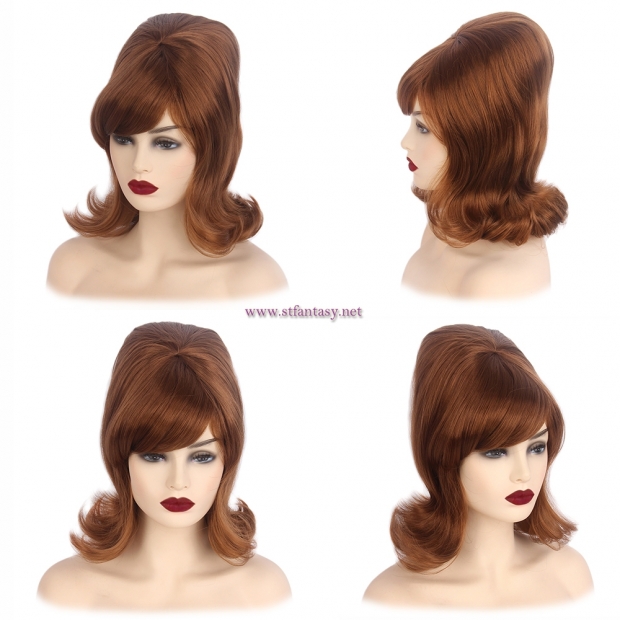 STfantasy Beehive Wig for Women 50s 60s Cosplay Costume Halloween Party Reddish Brown Medium Long Wavy Synthetic Hair