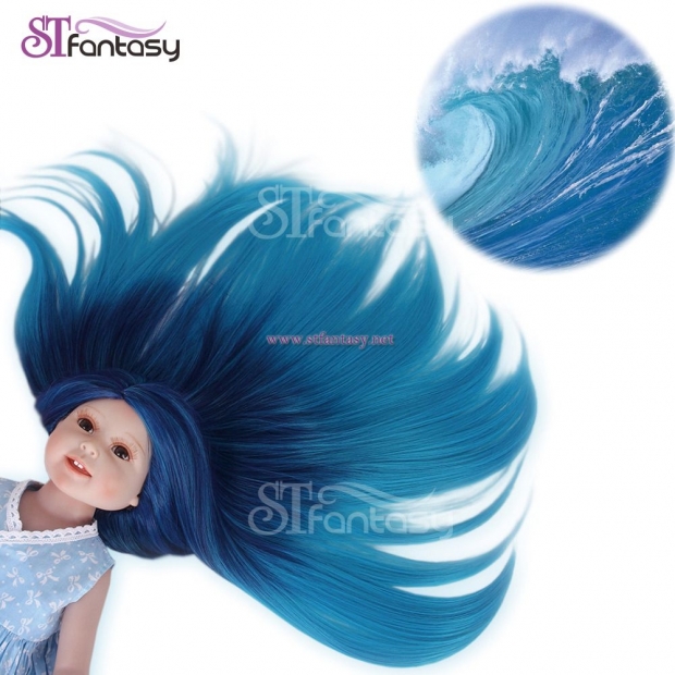 STfantasy Doll Wig for 18" AG OG Doll Journey Girls Gotz My Life Ombre Blue Two Tone Straight Synthetic Hair Girls Gift