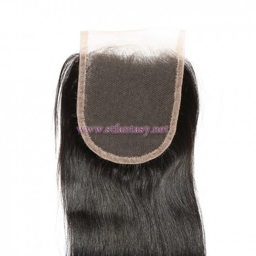 ST Fantasy Straight Peruvian Virgin Human Hair Lace Closure And 4Bundles