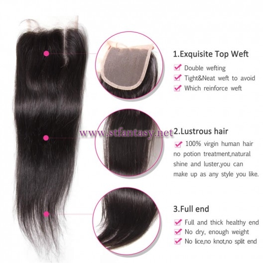 ST Fantasy Straight Peruvian Virgin Human Hair Lace Closure And 4Bundles