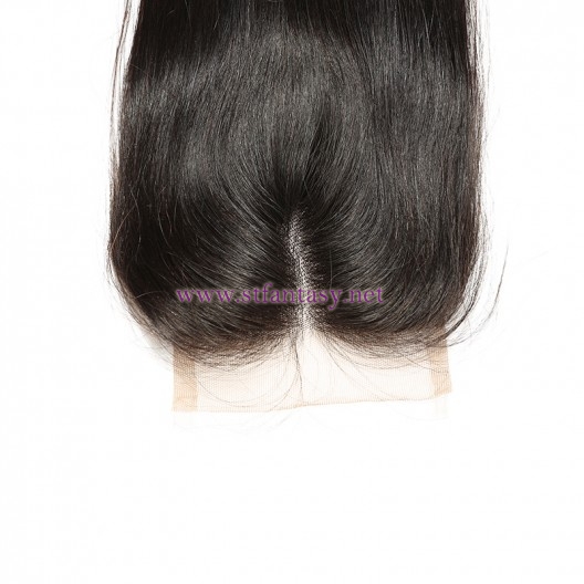 ST Fantasy Straight Peruvian Virgin Human Hair Lace Closure And 4Bundles