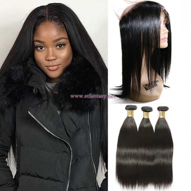 ST Fantasy 360 Full Lace Frontal Closure With 3Bundles Straight Virgin Human Hair