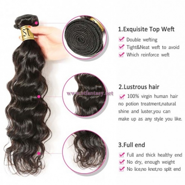 ST Fantasy Indian Natural Wave Virgin Hair Weave 3Bundles Human Hair