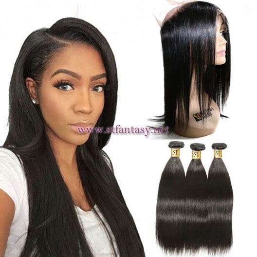 ST Fantasy 360 Full Lace Frontal Closure With 3Bundles Straight Virgin Human Hair