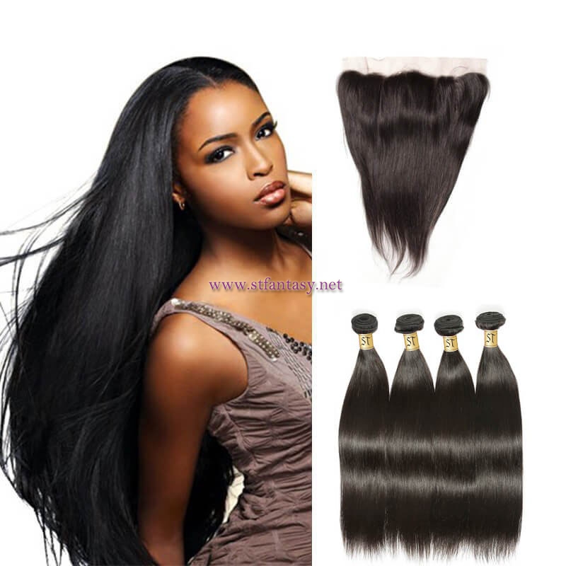 ST Fantasy Malaysian Straight Lace Closure 4*4Inch With Human Hair 3Bundles