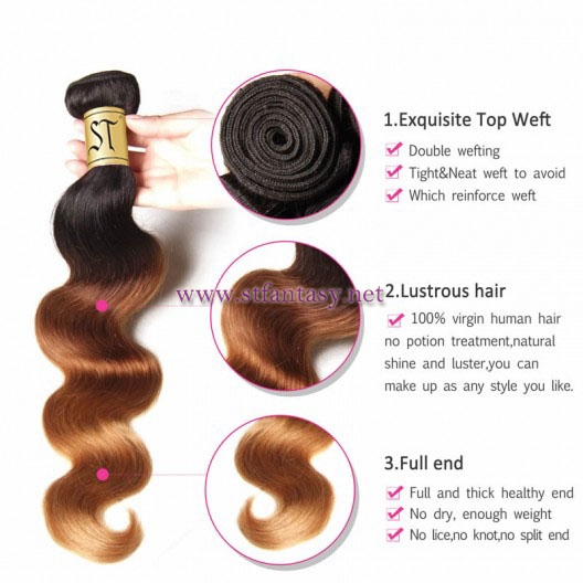 ST Fantasy Malaysian Body Wave Hair Ombre 3 Tone 3Bundles