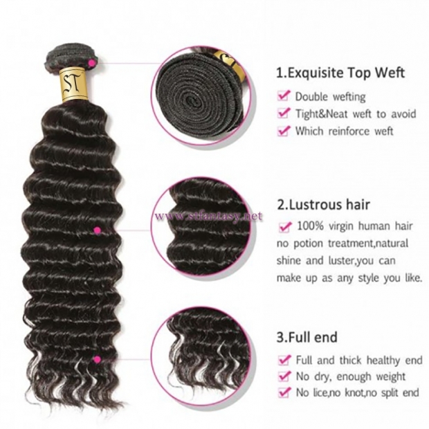 ST Fantasy Indian Deep Wave Hair Weave 4Bundles Human Virgin Hair