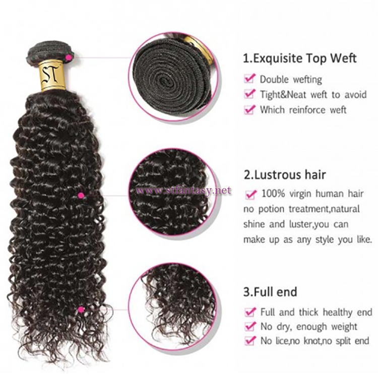 ST Fantasy 3Bundles/pack Indian Jerry Curly Virgin Human Hair Weave