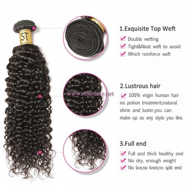 ST Fantasy 3Bundles/pack Indian Jerry Curly Virgin Human Hair Weave