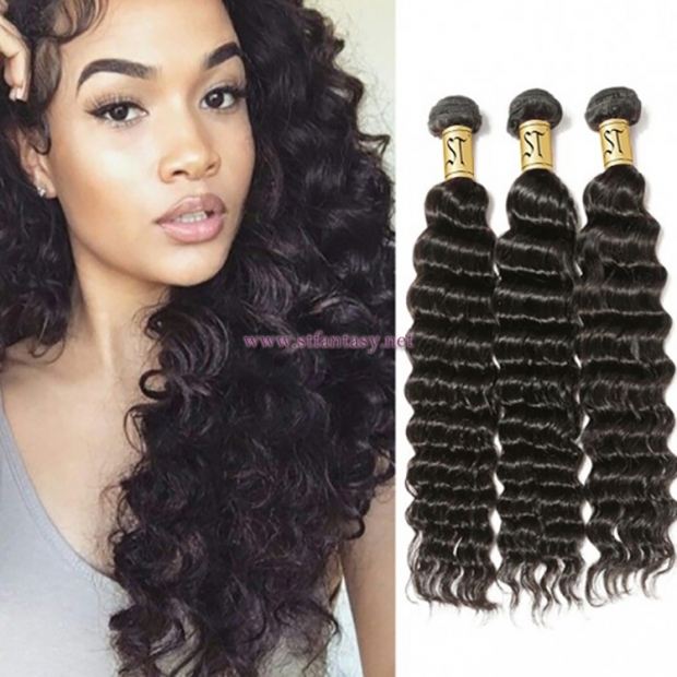 ST Fantasy 4Bundles Peruvian Deep Wave Virgin Hair Weave Natural Color