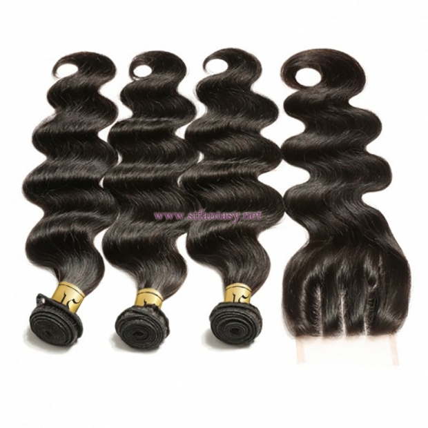 ST Fantasy 3 Bundles Brazilian Body Wave Hair With Lace Closure