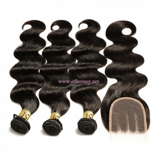 ST Fantasy 3Bundles Peruvian Body Wave Hair With Lace Closure African American