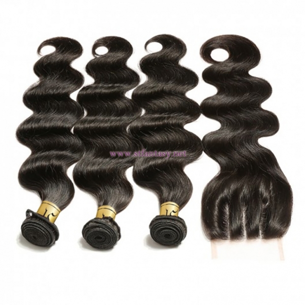 ST Fantasy 3Bundles Peruvian Body Wave Hair With Lace Closure African American