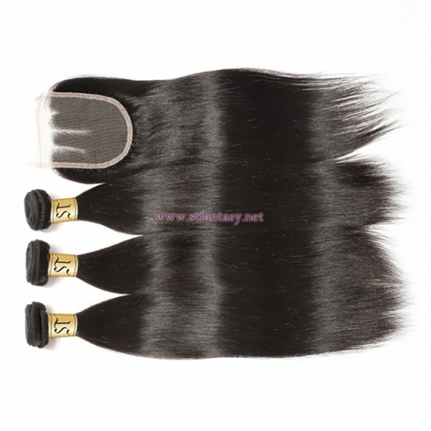 ST Fantasy Peruvian Straight Hair 3Bundles With Lace Closure