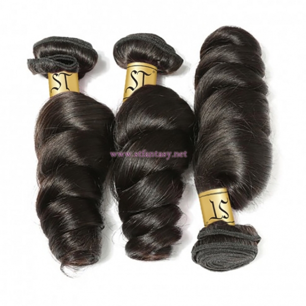 ST Fantasy Loose Wave Human Virgin Hair 3Bundles With Lace Closure Natural Color