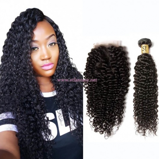 ST Fantasy Best Curly Malaysian Virgin Hair 3Bundles With Lace Closure