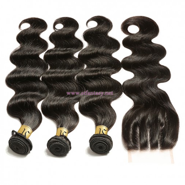 ST Fantasy Indian Body Wave Hair 3Bundles With 4*4 Lace Closure