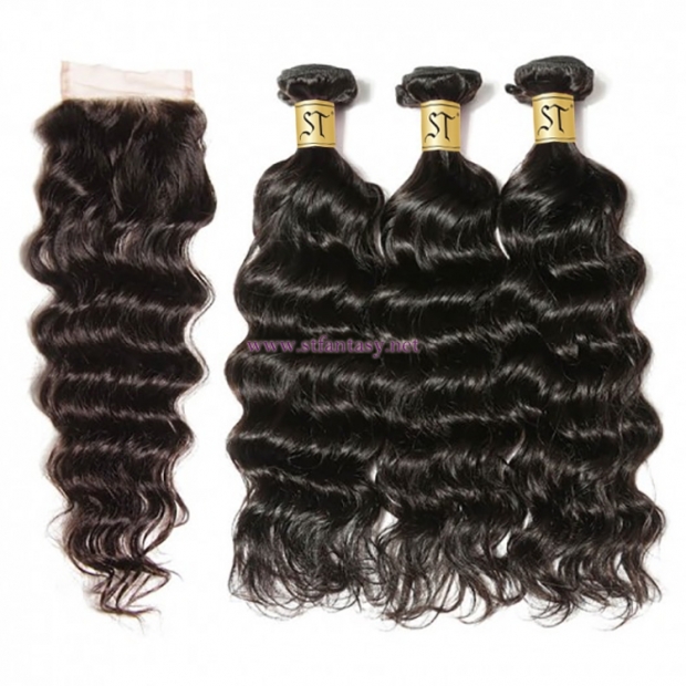 ST Fantasy Peruvian Natural Wave Virgin Hair Bundles With Closure