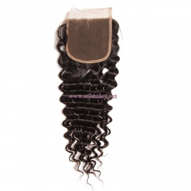 ST Fantasy 3Bundles Deep Wave Human Hair With Closure