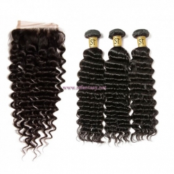 ST Fantasy 3Bundles Deep Wave Human Hair With Closure